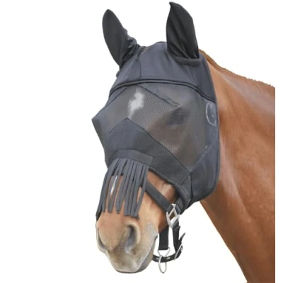 Afbeelding van Waldhausen PREMIUM vliegenmasker met gehoorbescherming en neusrand Cob Zwart