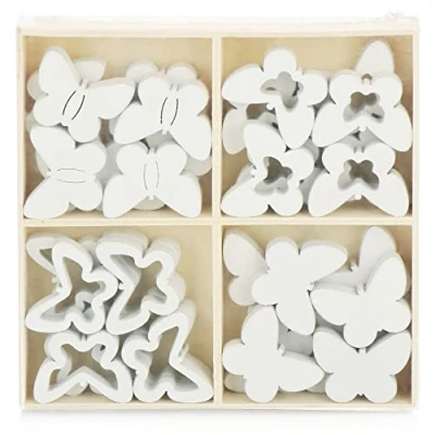 Afbeelding van COM FOUR® 32x vlinderdecoraties kleine houten vlinders in vier motieven voor tafeldecoraties en lentedecoraties (32 stuks vlinder V2)