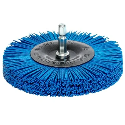Afbeelding van S&amp;R Schuurborstel voor schroevendraaier/boormachine, 100 mm, nylon, dun, 6,35 mm zeskantschacht