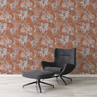 Afbeelding van BOTANISCHE BLADEREN BEHANG Botanisch oranje bruin creme A.S. Création Daniel Hechter 6
