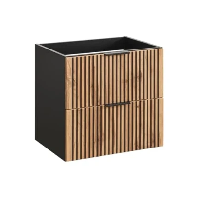 Afbeelding van Vente unique Geribbeld hangend meubel onder wastafel Licht naturel en zwart 60 cm MADELA