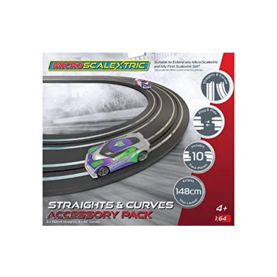Afbeelding van micro Scalextric Track Extension Pack recht en gebogen verleng je lay out met 148 cm, inclusief 6 x rechte 150 mm 4 45 graden bochten, accessoires