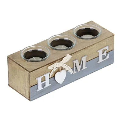 Afbeelding van Relaxdays waxinelichthouder Home rechthoekige theelichthouder tafeldecoratie houtlook