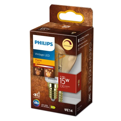 Afbeelding van Philips Ledlamp, bolvormig, E14, 15 W, warm wit, amber, dimmer, glas