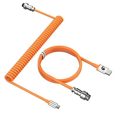 Afbeelding van MAMBASNAKE C01 Câble de Clavier Spiralé Pro Personnalisé pour Mécanique, USB C Enroulé, Jeu Type to A avec Connecteur Aéronautique en Métal Amovible Orange