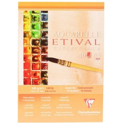Image de Bloc Etival Aquarelle A5 Grain Fin 10 Feuilles Clairefontaine