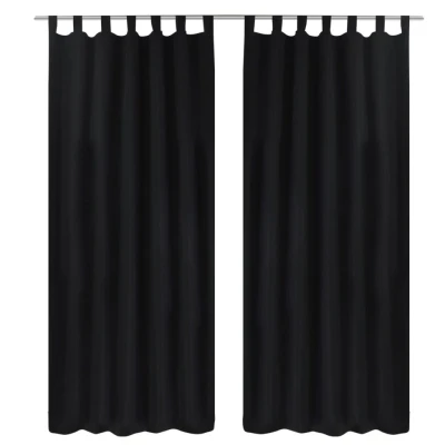 Afbeelding van Micro Satijnen Gordijnen met Ringen 140 x 245 cm 2 stuks (Zwart)