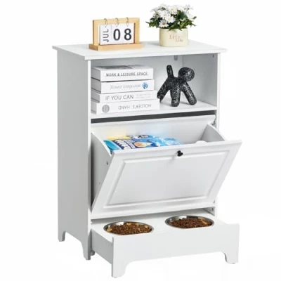 Image de VEVOR Gamelles Chiens Surélevées Armoire de Rangement Aliments Jouets 60x35x80cm