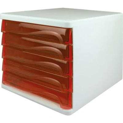 Image de helit Bloc de classement, 5 tiroirs, gris clair / rouge