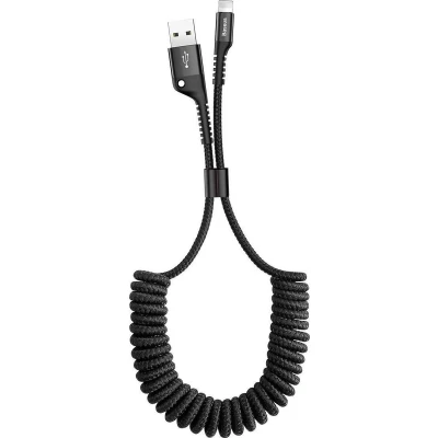 Afbeelding van Baseus Uitrekbare USB 2.0 naar Lightning Kabel Krulsnoer 1M 2A Zwart