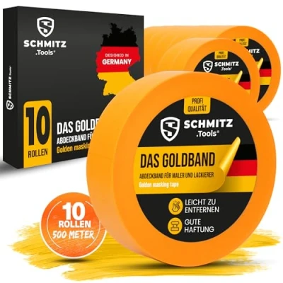 Afbeelding van SCHMITZ.Tools Goldband 10 stuks afplaktape voor professionele schilders (30 mm x 50 m) Afplakband en renovaties schilders, lak Tape