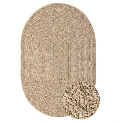 Afbeelding van Jute look vloerkleed voor binnen en buiten 140x200 cm Ovaal Laagpolig natuurlijke tuin, balkon, terras of indoor kleed buitentapijt tuintapijt KANSAS by The Carpet