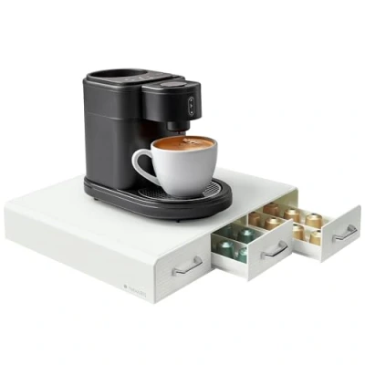 Afbeelding van Navaris koffiecups houder met 3 lades Capsulehouder voor tot 48 koffie cups Compatibel Nespresso en andere standaard capsules Wit