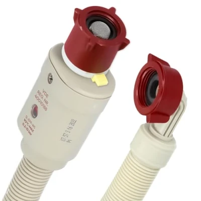 Afbeelding van Kenekos 1,5 m 3 Aquastop slang 3/4 inch schroefdraad max. 90 C, veiligheidstoevoerslang incl. veiligheidsventiel + vuilfilter voor wasmachine, toevoerslang 2,5