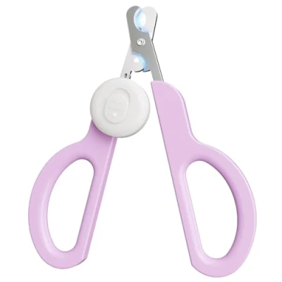 Afbeelding van Euqvunn Professionele kattennagelknipper met dubbel lemmet, afneembare ledverlichting, geschikt voor kittens, konijnen, cavia&#039;s, vogels, puppy&#039;s, middelgrote en kleine dieren (roze wit)