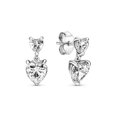 Afbeelding van Pandora Timeless 925 Sterling Zilveren Double Heart Sparkling Oorhangers 291199C01