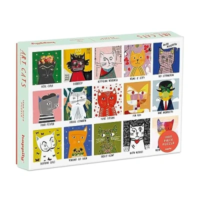 Afbeelding van 1000 stukjes Art Cats Legpuzzel voor volwassenen, 100% gerecycled premium bord, kattenpuzzel met stukjes, cadeau kattenliefhebbers, puzzel Happily