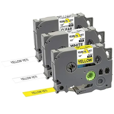 Afbeelding van Yellow Yeti 3 tapes TZe 131 231 631 zwart op transparant wit geel 12 mm x 8 m compatibele etiketten voor Brother P Touch PT 1000 1005 H100LB D400 D600VP D210VP P700 P750W E550WVP