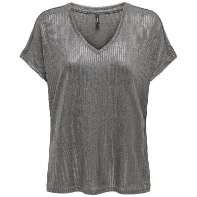 Afbeelding van ONLY ONLMIRINDA S/S V NECK Top PRI JRS Dames Dark Grey Melange Gun Metallic