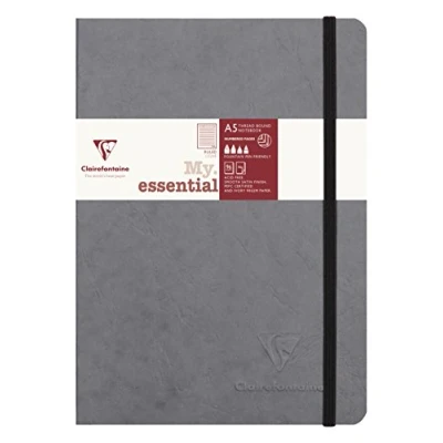 Image de Clairefontaine 793465C Collection Age Bag Un Carnet Élastiqué Cousu MyEssential Gris A5 14,8x21 cm 192 Pages Numérotées Lignées Papier Ivoire 90 g Couverture Carte Lustrée Grain Cuir