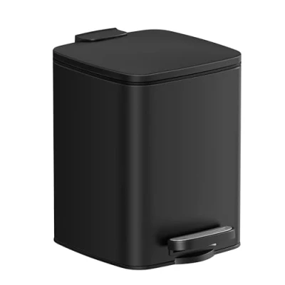 Afbeelding van SONGMICS Afvalemmer voor badkamer, pedaalemmer met deksel, 6 l, kleine ruimtes, zachte sluiting, van staal, zwart LTB590B0602