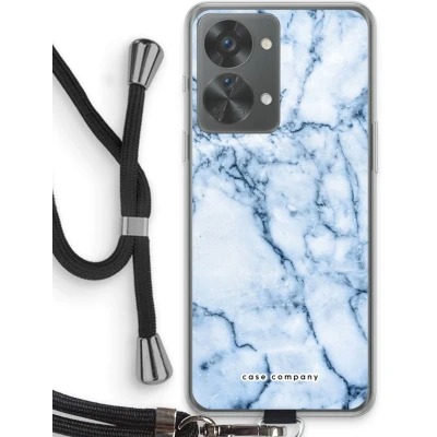 Afbeelding van Case Company® hoesje met Koord geschikt voor OnePlus Nord 2T Blauw marmer Telefoonhoesje Zwart Bescherming aan alle Kanten en Over de Schermrand