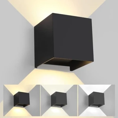 Afbeelding van Led wandlamp voor buiten, binnen, licht, verstelbaar, 3 kleuren, wandlamp, IP65, waterdicht, modern, zwart, 15 W, vierkante aluminium instelling van de stralingshoek, 11 cm