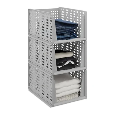 Afbeelding van Relaxdays kast organizer set van 3 stapelbaar uittrekbaar 24,5 x 33,5 43,5 cm grijs