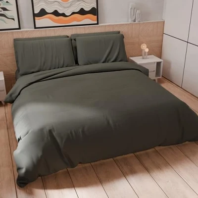 Afbeelding van PETTI Artigiani Italiani Beddengoed voor tweepersoonsbed 240 x 220 cm (2 kussenslopen 63 inbegrepen), zacht dekbedovertrek van microvezel, effen, donkergrijs