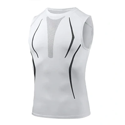 Afbeelding van AMZSPORT Compressie tanktop voor heren, mouwloos, sneldrogend, gymnastiekvest, basislaag hardloopshirt, 111011 wit