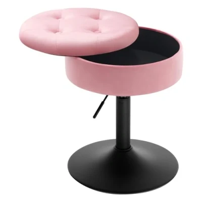Afbeelding van WOLTU BH329rs 1 Lage barkruk met opbergruimte, make upkruk, draaibaar, in hoogte verstelbaar van 49,5 tot 65 cm, voor bar, kaptafel, keukeneiland, toonbank, fluwelen hoes, roze