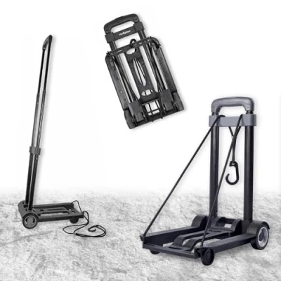 Afbeelding van FISHTEC Opvouwbare trolley Ultralicht Telescopische handgreep en 2 elastische touwen Intrekbare steekwagen met wielen Tot 30 kg draagkracht Afmetingen 45 x 25 cm Ideaal voor verhuizing