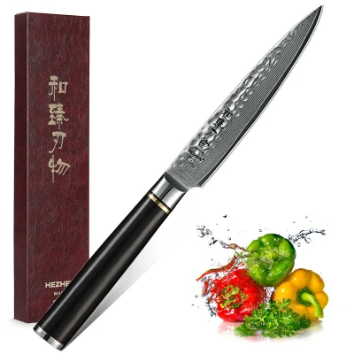 Afbeelding van Professioneel 5&quot; Groentemes / Officemes VG10 Damascus staal (67 lagen) HEZHEN B1Z Series Handvat van zwaar Ebbenhout