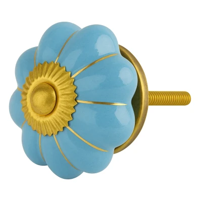 Afbeelding van Good in Style Meubelknop 40mm blauw goud bloem