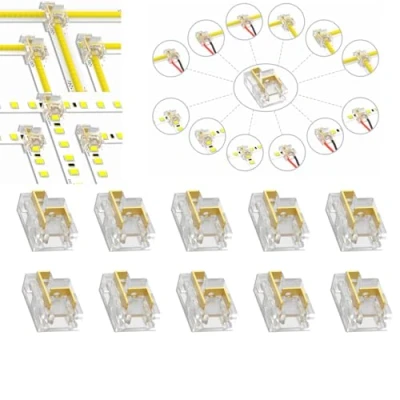 Afbeelding van YUTOKEER 10 stuks naadloze led stripconnectoren, 2 polig, 8 mm, COB/SMD, 12 soorten verbindingen, L en T vorm, transparant