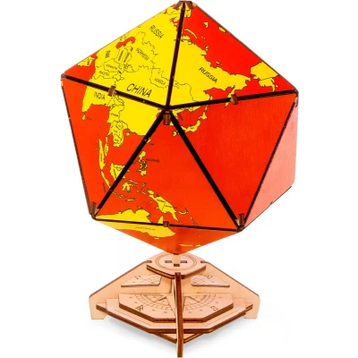 Afbeelding van Eco Wood Art 3D Houten Puzzel Icosaëdrische Wereldbol Rood 16,4x16,4x23cm