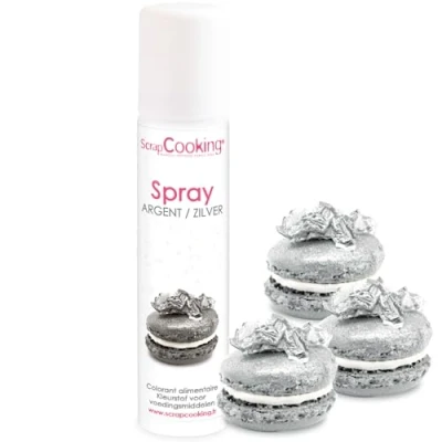 Afbeelding van ScrapCooking Oppervlaktekleurspray zilver 75 ml gouden voedselspray voor het glanzen van gebak, koekjes, macarons, suikerpasta, cupcakes, cakes, voorgerechten, houtblokken 4295