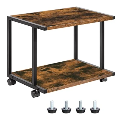 Afbeelding van HOOBRO Printerstandaard, rek voor desktopprinters, 42 x 28 33 cm, met verstelbare poten en wielen, kantoor, thuis, kopieerapparaat, scanner, rustiek bruin EBF42PS01