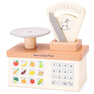 Afbeelding van New Classic Toys Houten Speelgoedweegschaal met 6 speelgoed gewichten
