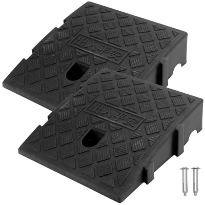 Afbeelding van QWORK® Set van 2 kunststof drempelhellingen voor rolstoel en motorfiets, 25 x 27 7 cm