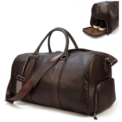 Afbeelding van Luufan Uniseks lederen reistas vintage reistas, Bruin 55 cm