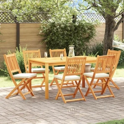 Afbeelding van vidaXL Vouwbare Tuinstoelen met Witte Kussen 6 stuks Massief Acaciahout