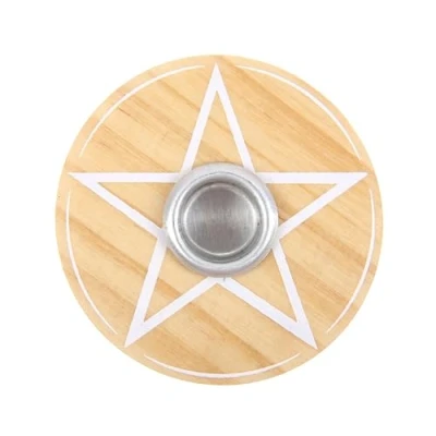 Afbeelding van Something Different Natural Wooden Pentagram Spell Kaarsenstandaard Bruin