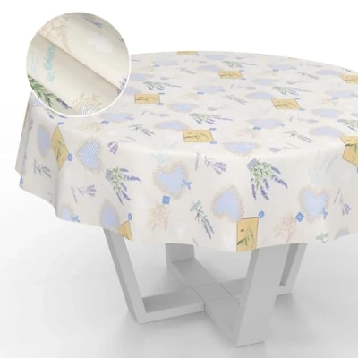 Afbeelding van ANRO Afwasbaar tafelzeil, tuintafelkleed, voor buiten/binnen, rond, met afgesneden rand, lavendel, 140 cm
