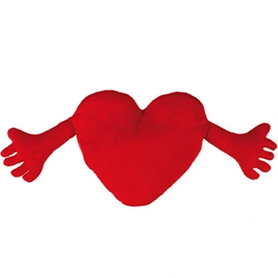 Afbeelding van Rood hart pluche kussen met arm/afmetingen: 70 x 30 cm