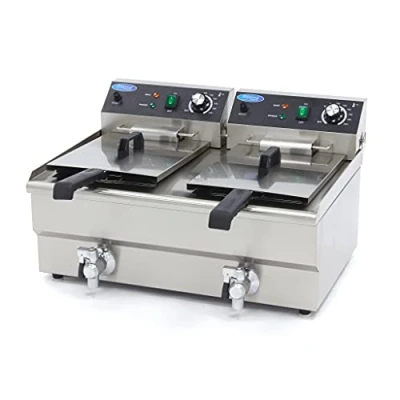 Afbeelding van Maxima Frituurpan 2x 13 L 2 Manden met Tapkraan Friteuse Dubbele Horeca Frituur Pan RVS Professioneel 26 Liter