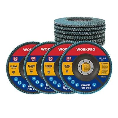 Afbeelding van WORKPRO Waaierschijven 10 stuks Ø 125 mm x 22,2 lamellenslijpschijf korrel 40/60/80/120 blauw standaard slijpmopplaat voor roestvrij staal, metaal en hout