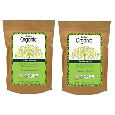 Afbeelding van Radico Organic AMLA 100% Natuurlijke BIO Vegan Haargroei, Anti Haaruitval, Vergrijzing, Care, Volume, Voedende Poeder Haarmasker en Shampoo 2 in 1 met ECOCERT 100g