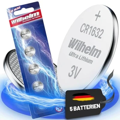 Afbeelding van Wilhelm 5 stuks CR1632 CR 1632 lithiumknoopcellen 3 V 140 mAh Ø 16 x 3,2 mm DL1632