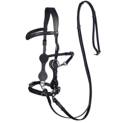 Afbeelding van F.R.A. Hackamore Hoofdstel Calli Stud Hook Lederen Teugels Zwart Full